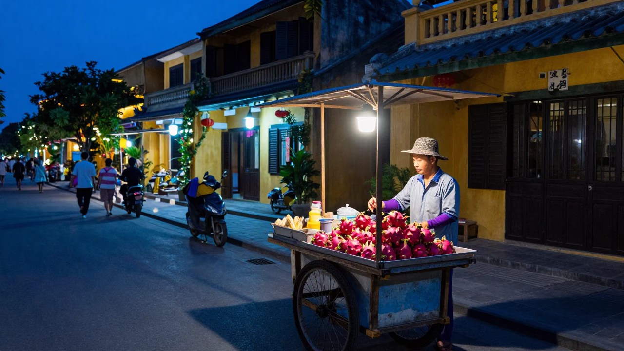 Street Scene after dark in Hoi An in in Hoi An, Vietnam