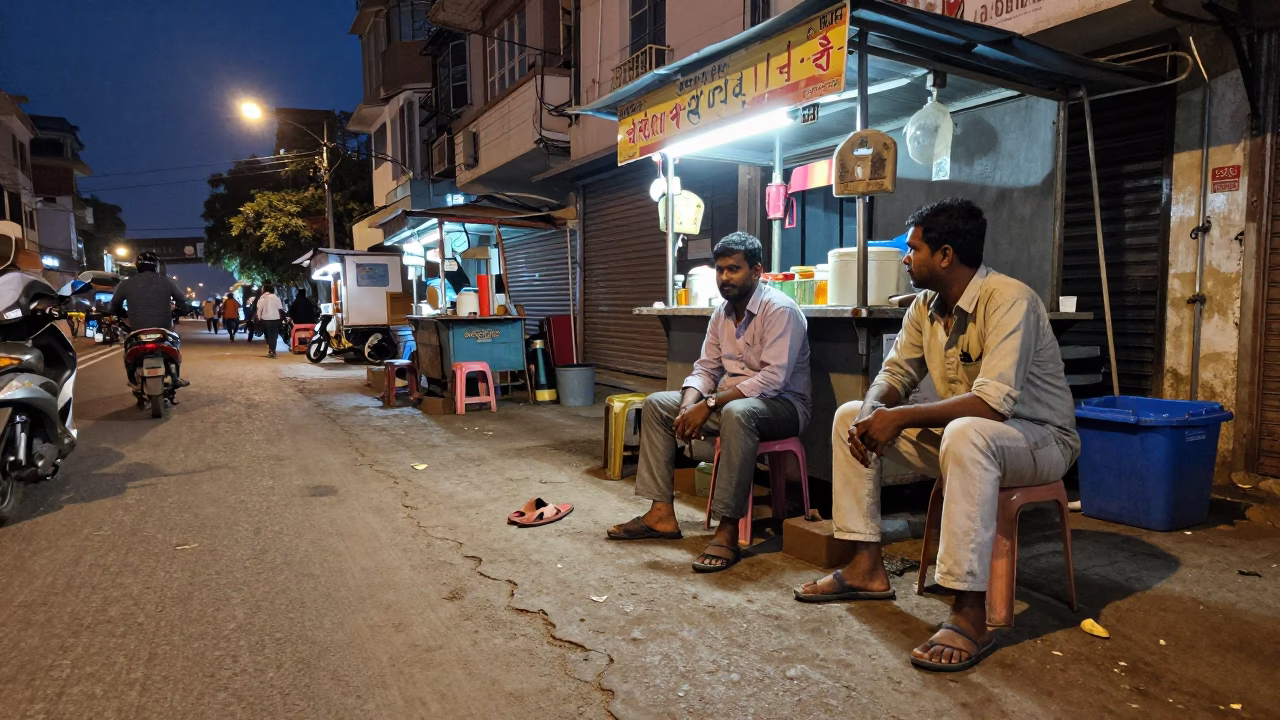 Street Scene after dark in Hyderabad in in Hyderabad, India