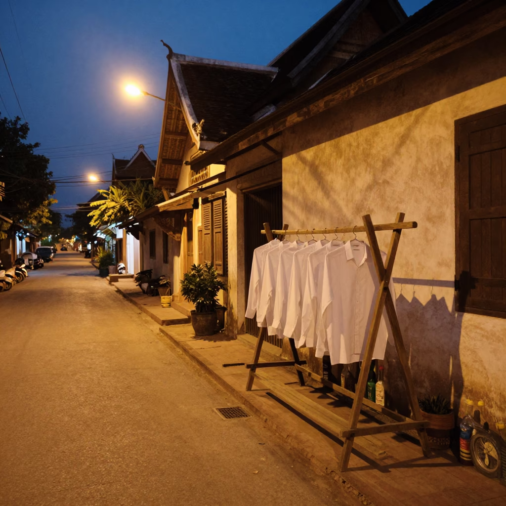 Street Scene after dark in Luang Prabang in in Luang Prabang, Laos