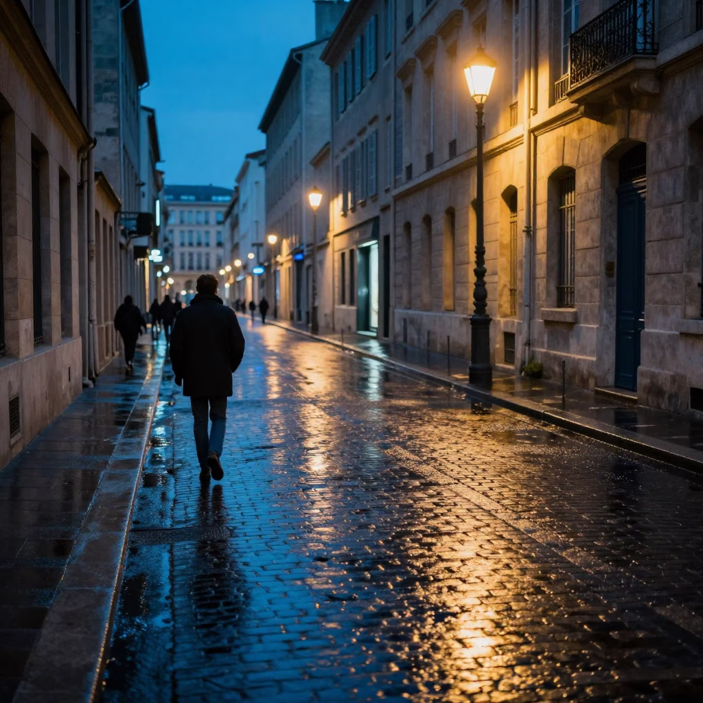 Street Scene after dark in Marseille in in Marseille, France