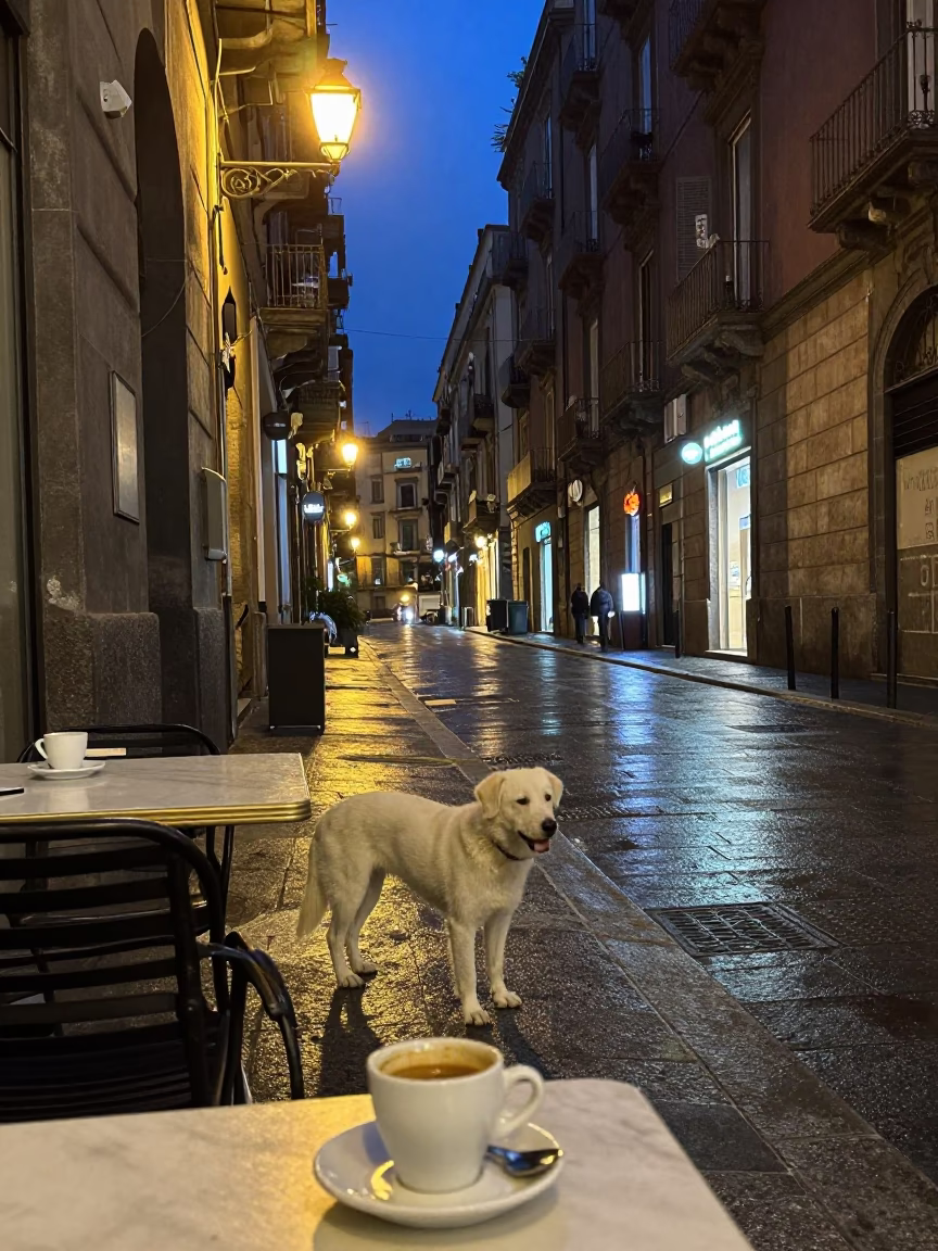 Street Scene after dark in Naples in in Naples, Italy