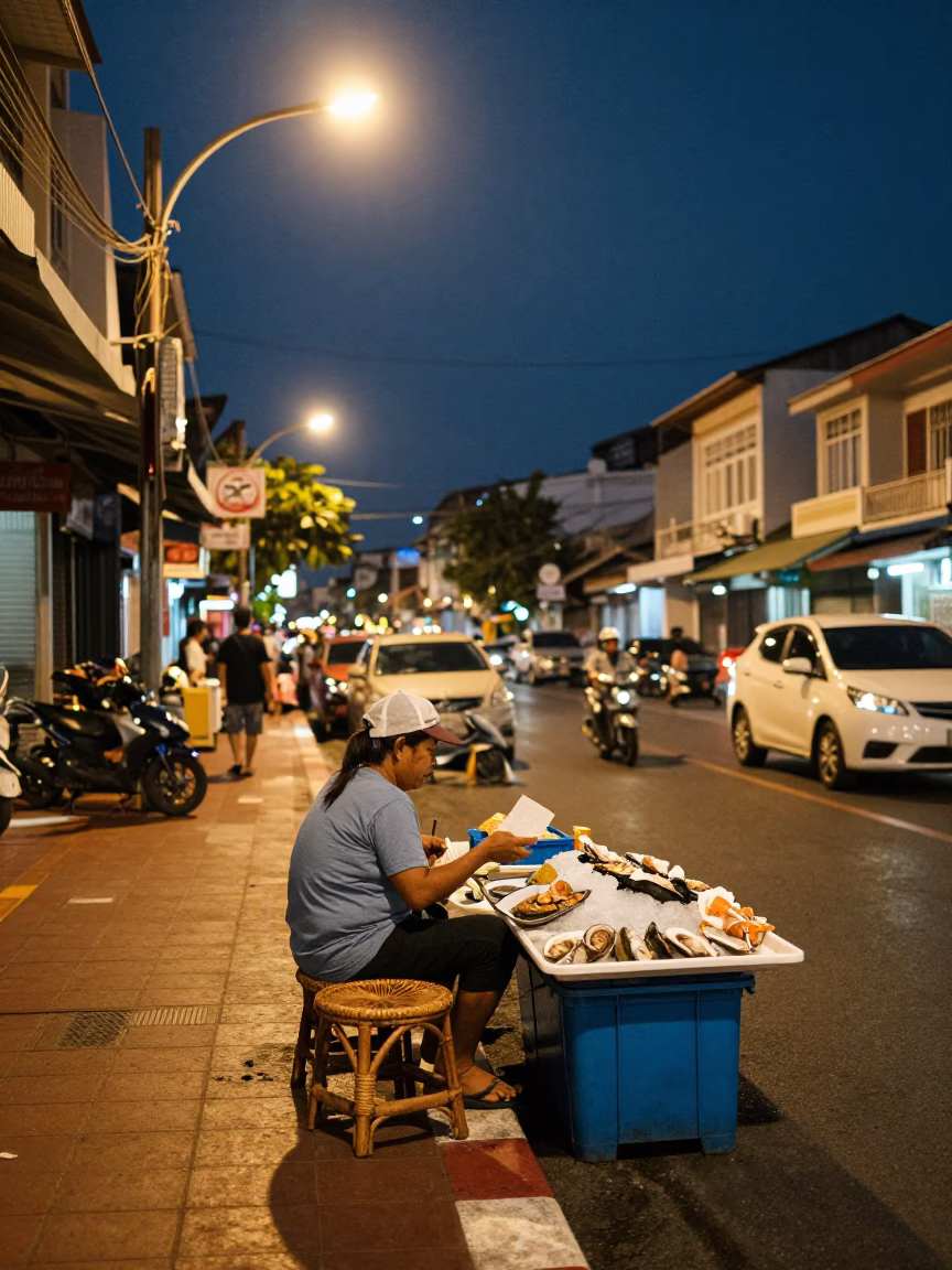 Street Scene after dark in Phuket in in Phuket, Thailand