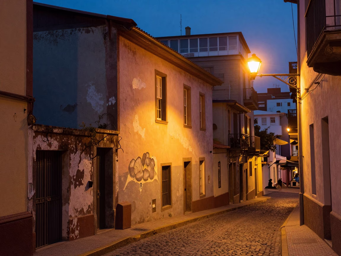 Street Scene after dark in Valparaiso in in Valparaiso, Chile