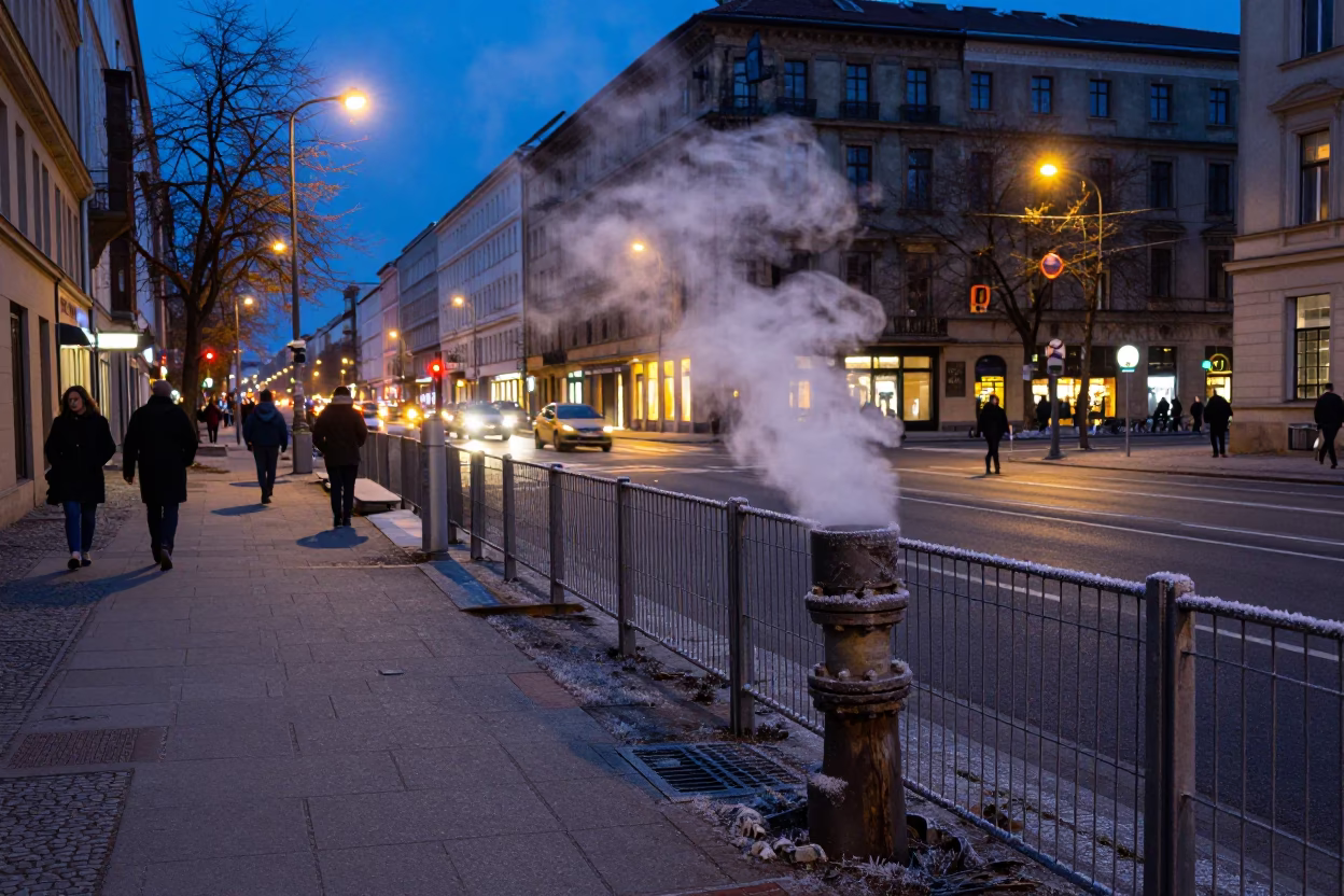 Street Scene at As City Lights Begin To Glow in Berlin in in Berlin, Germany