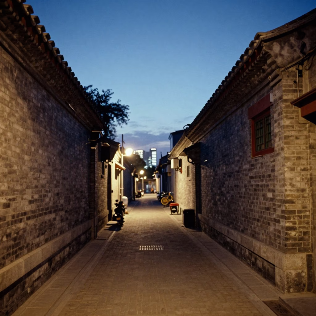 Street Scene at As City Lights Begin To Glow in Beijing in in Beijing, China