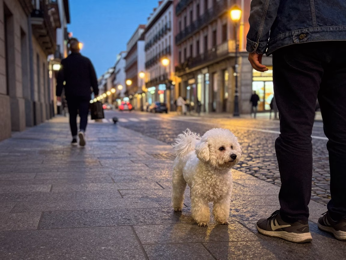 Street Scene at As City Lights Begin To Glow in Madrid in in Madrid, Spain