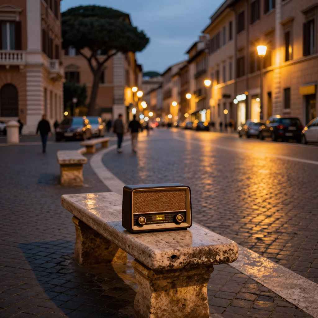 Street Scene at As City Lights Begin To Glow in Rome in in Rome, Italy