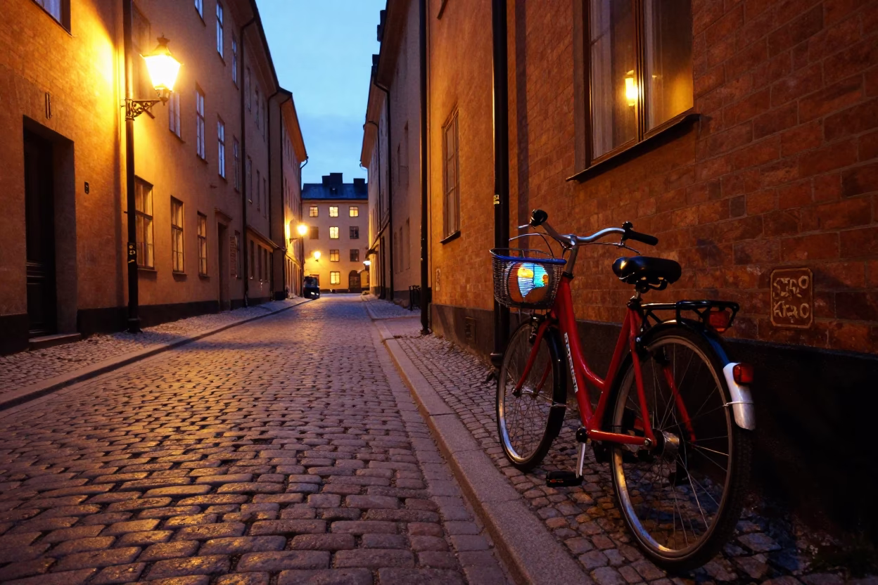 Street Scene at As City Lights Begin To Glow in Stockholm in in Stockholm, Sweden