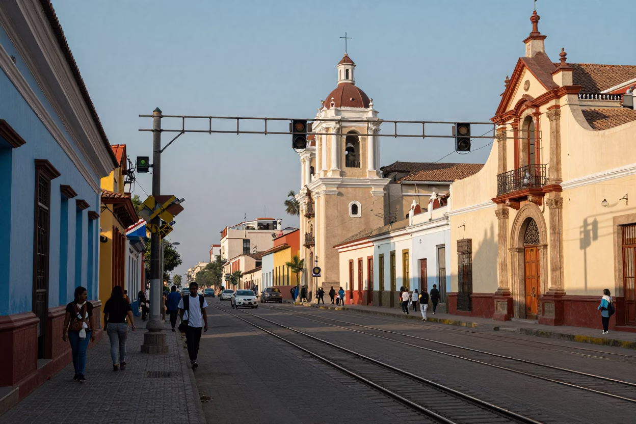 Street Scene at As First Light Reaches The Scene in Lima in in Lima, Peru