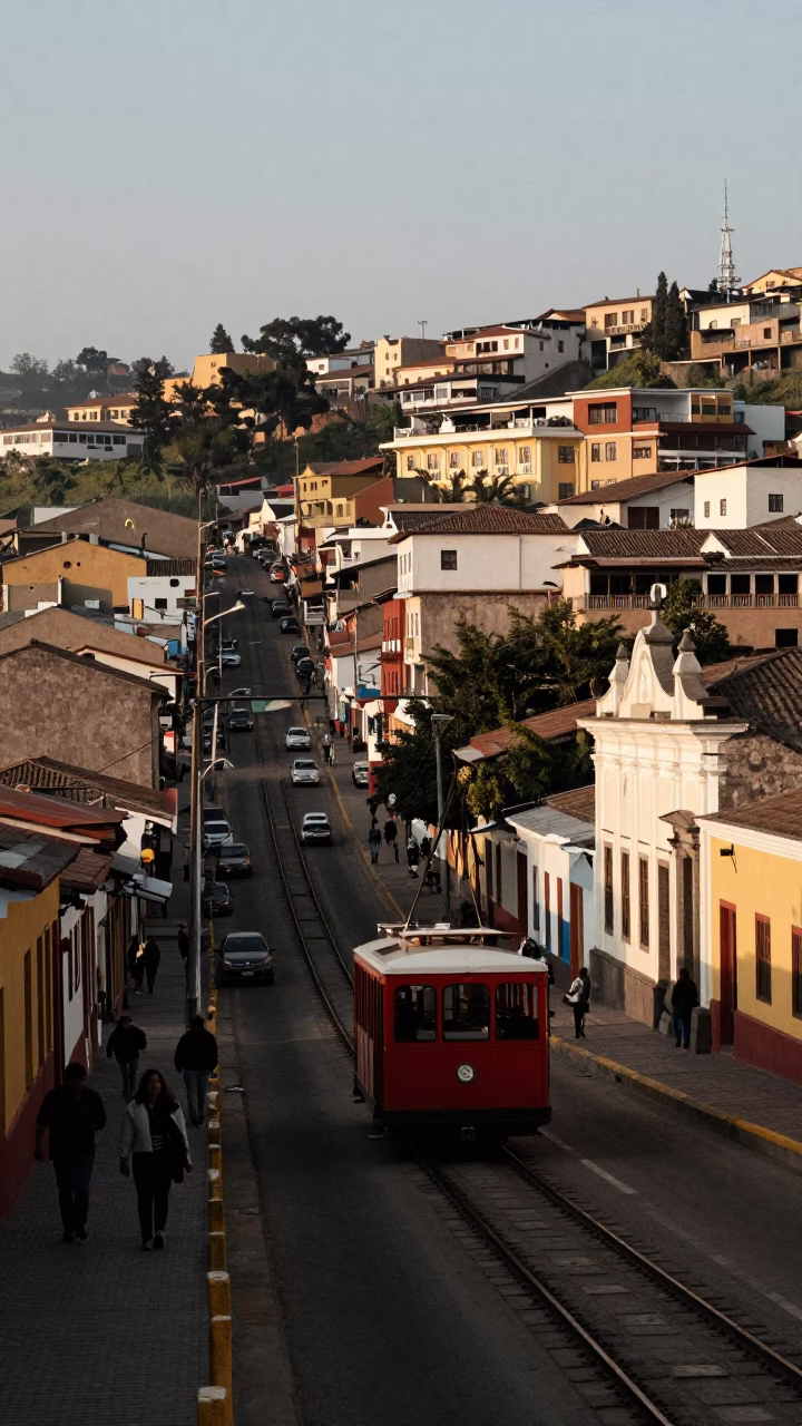 Street Scene at As First Light Reaches The Scene in Lima in in Lima, Peru