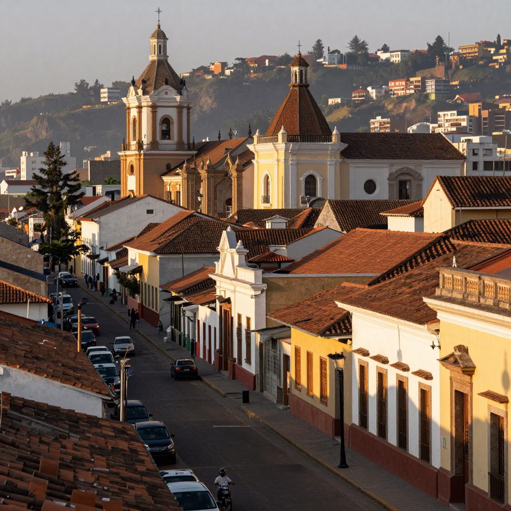 Street Scene at As First Light Reaches The Scene in Lima in in Lima, Peru
