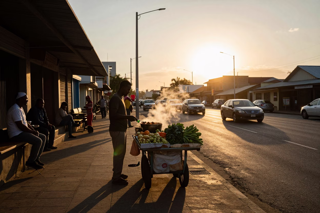 Street Scene at As The Sun Drops Toward The Horizon in Durban in in Durban, South Africa