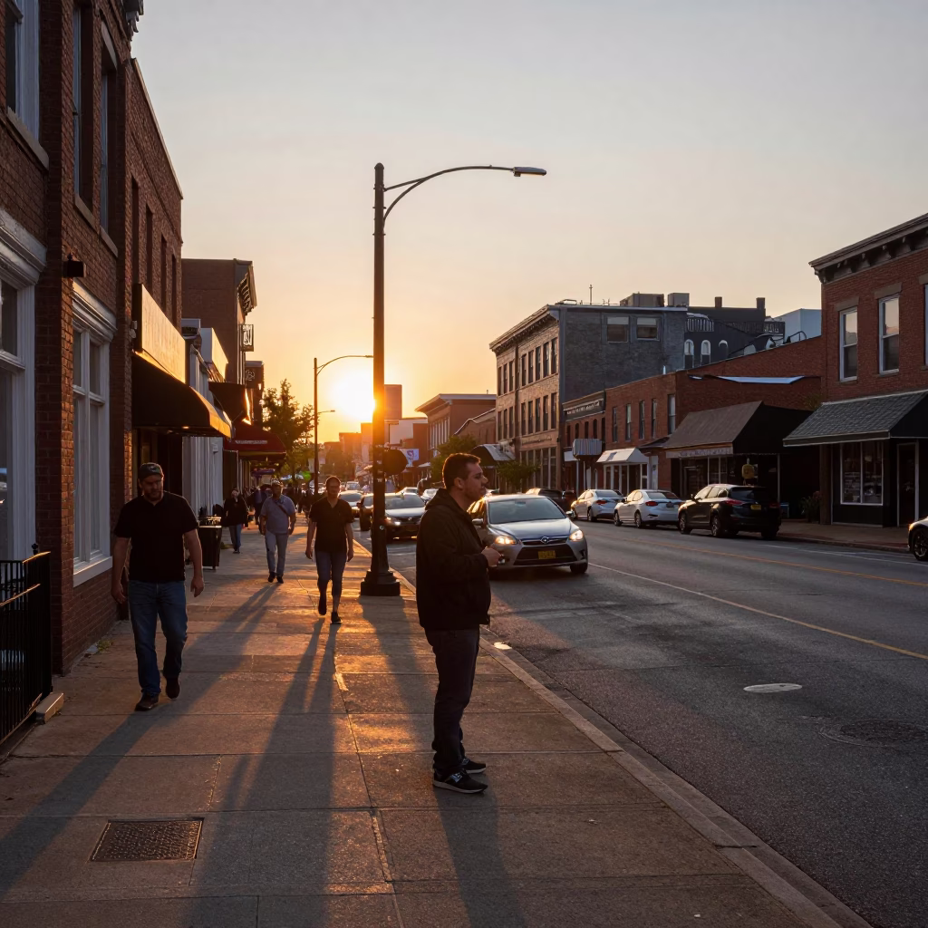 Street Scene at As The Sun Drops Toward The Horizon in Nashville in in Nashville, Tennessee, United States