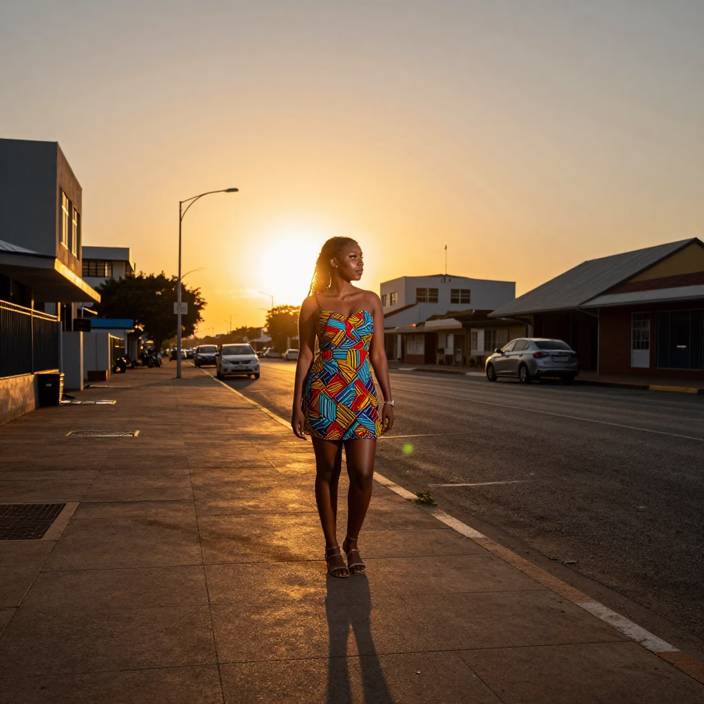 Street Scene at As The Sun Drops Toward The Horizon in Durban in in Durban, South Africa