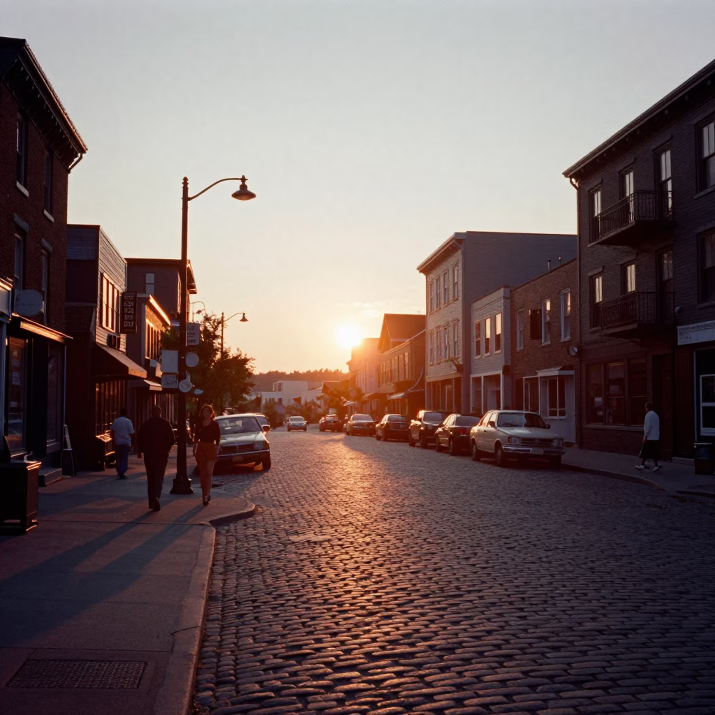 Street Scene at As The Sun Drops Toward The Horizon in Halifax in in Halifax, Nova Scotia, Canada