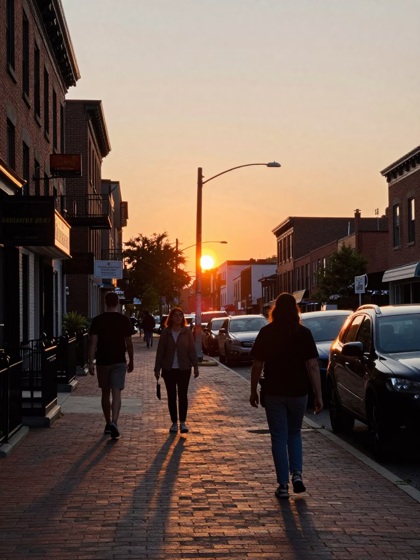 Street Scene at As The Sun Drops Toward The Horizon in Philadelphia in in Philadelphia, Pennsylvania, United States