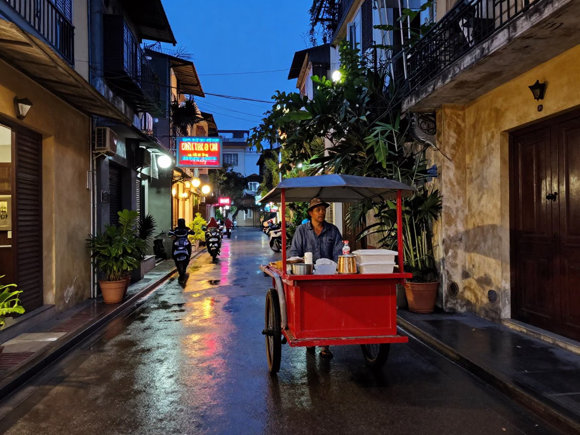 Street Scene at Blue Hour in Hanoi in in Hanoi, Vietnam
