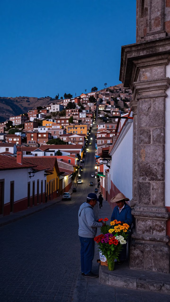 Street Scene at Blue Hour in La Paz in in La Paz, Bolivia