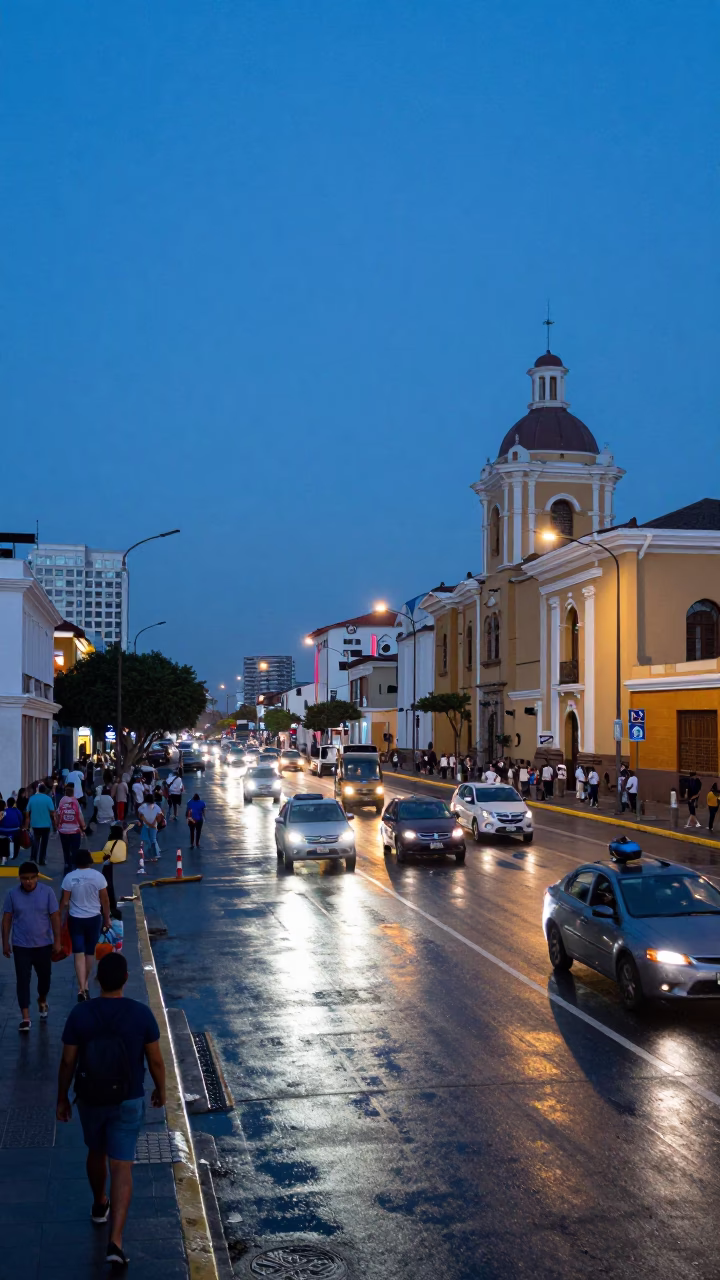 Street Scene at Blue Hour in Lima in in Lima, Peru