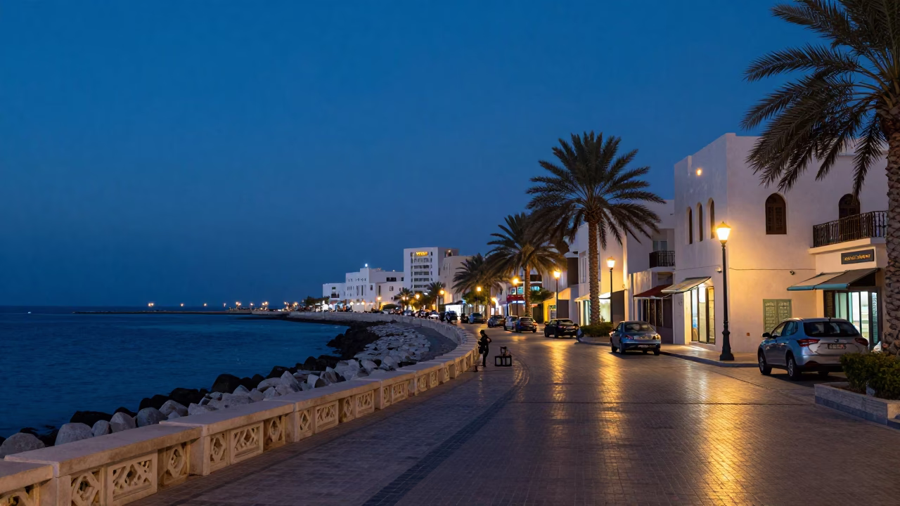 Street Scene at Blue Hour in Muscat in in Muscat, Oman