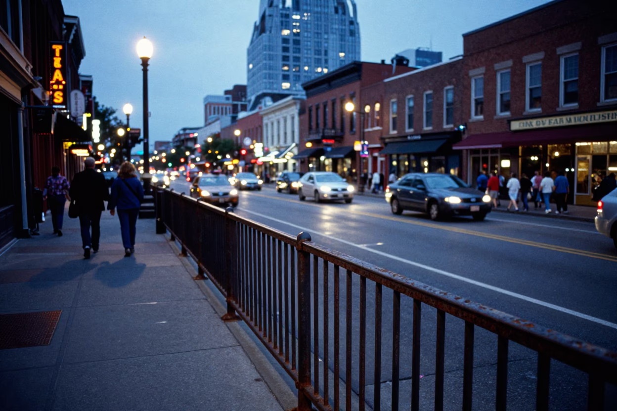 Street Scene at Blue Hour in Nashville in in Nashville, Tennessee, United States