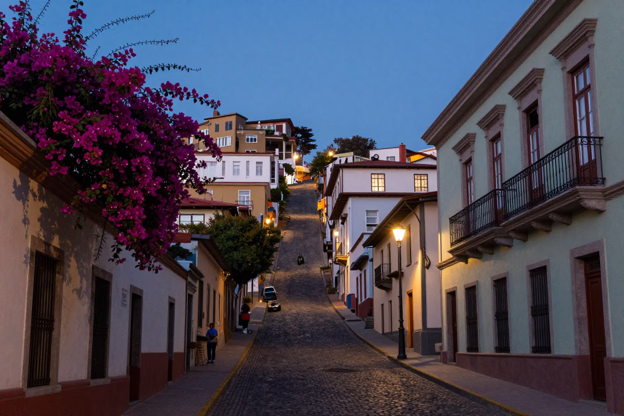 Street Scene at Blue Hour in Valparaiso in in Valparaiso, Chile