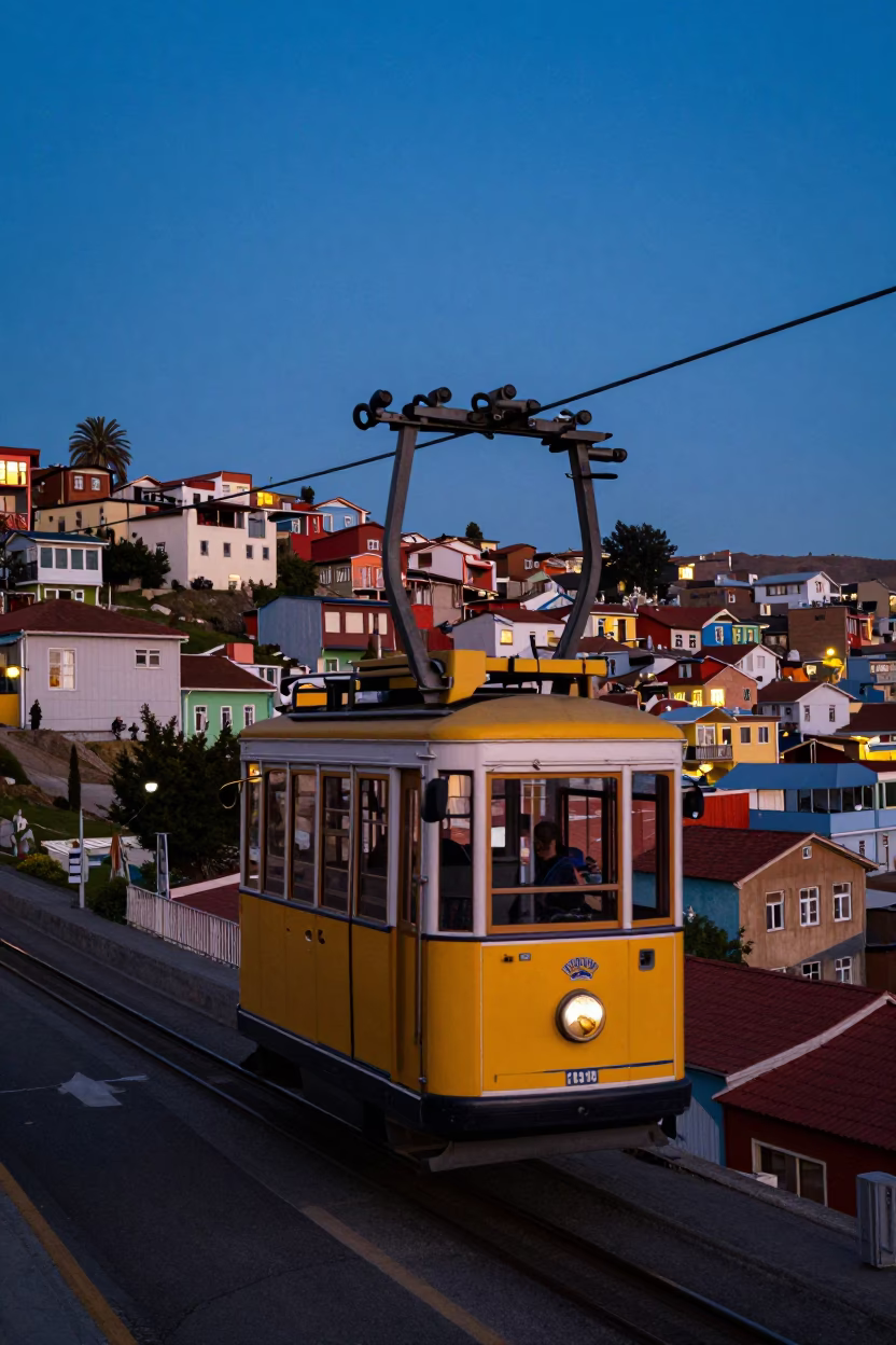 Street Scene at Blue Hour in Valparaiso in in Valparaiso, Chile