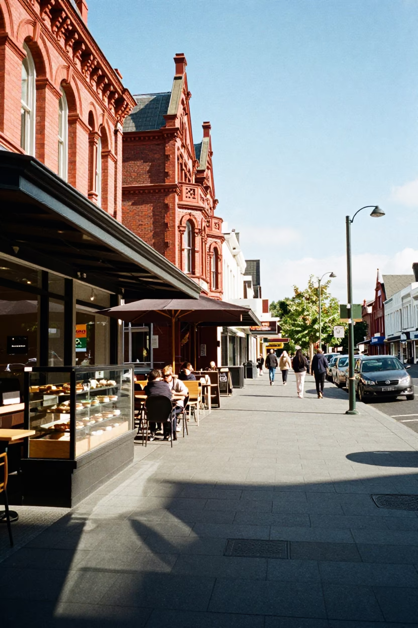 Street Scene at Bright Midmorning Light in Christchurch in in Christchurch, New Zealand