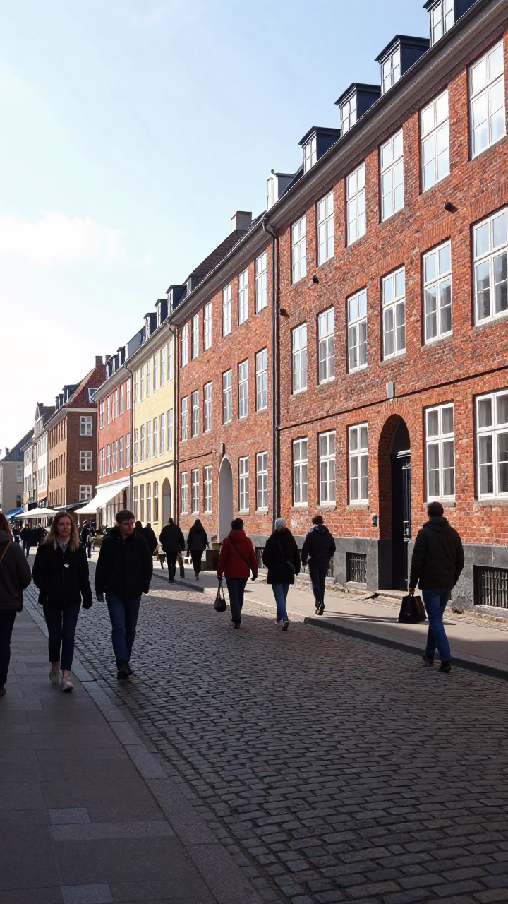 Street Scene at Bright Midmorning Light in Copenhagen in in Copenhagen, Denmark