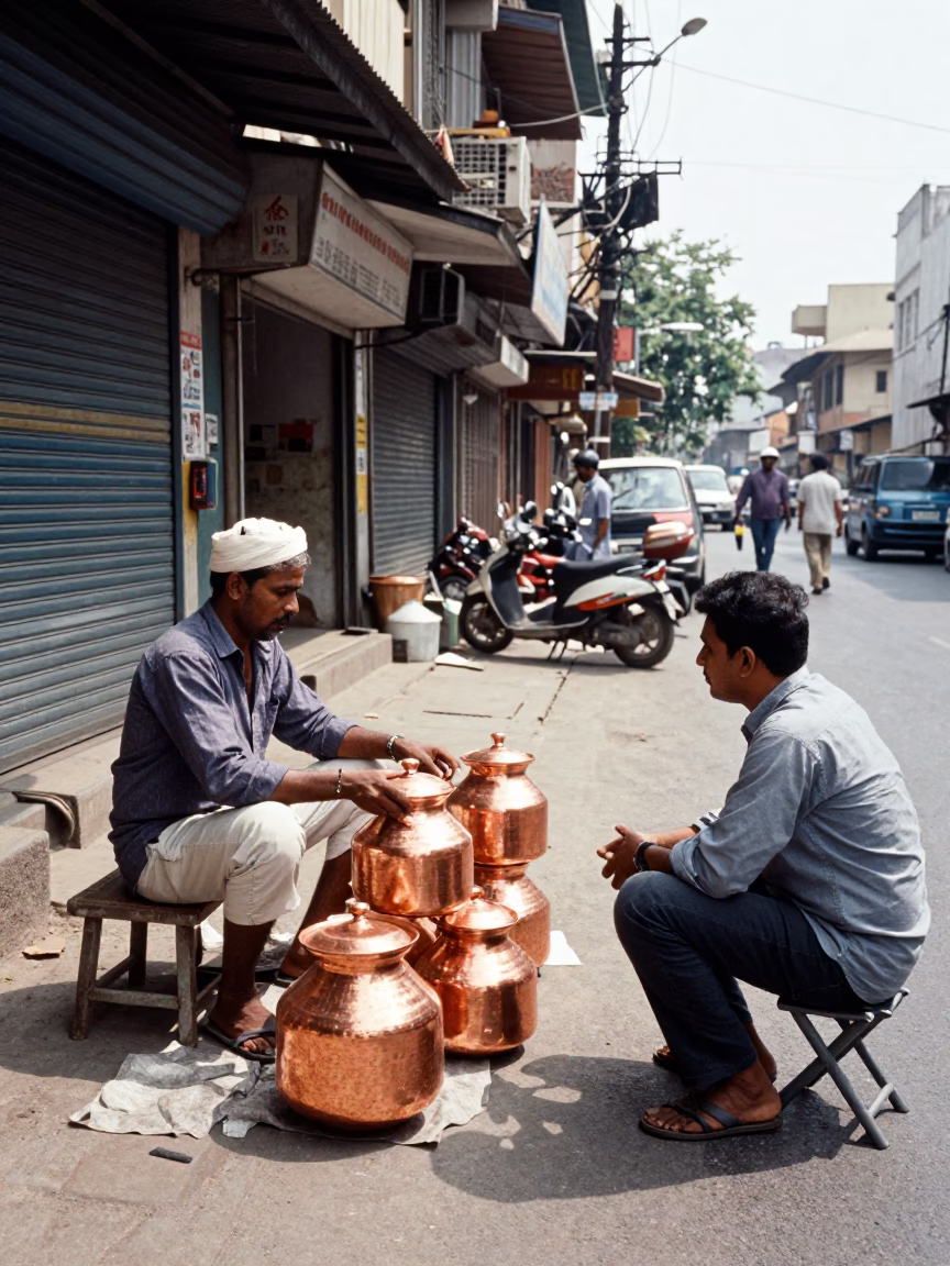 Street Scene at Bright Midmorning Light in Hyderabad in in Hyderabad, India