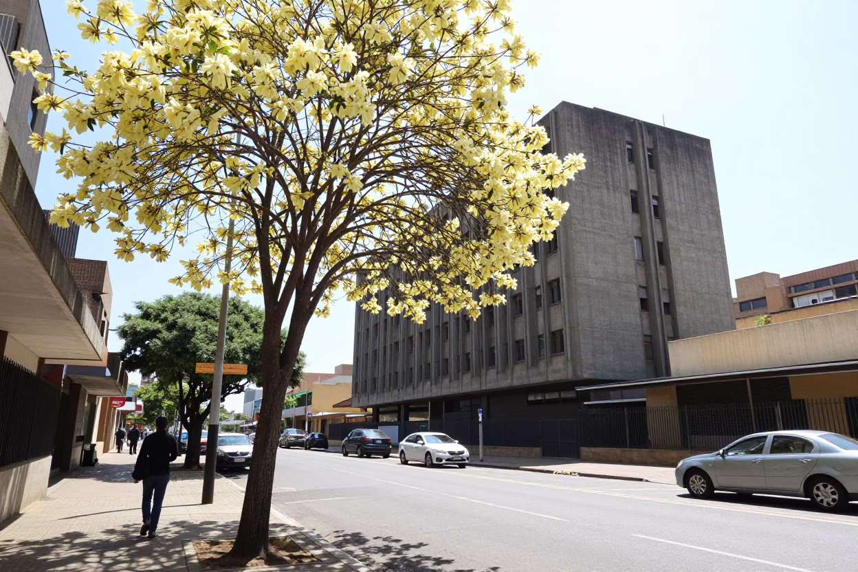 Street Scene at Bright Midmorning Light in Johannesburg in in Johannesburg, South Africa