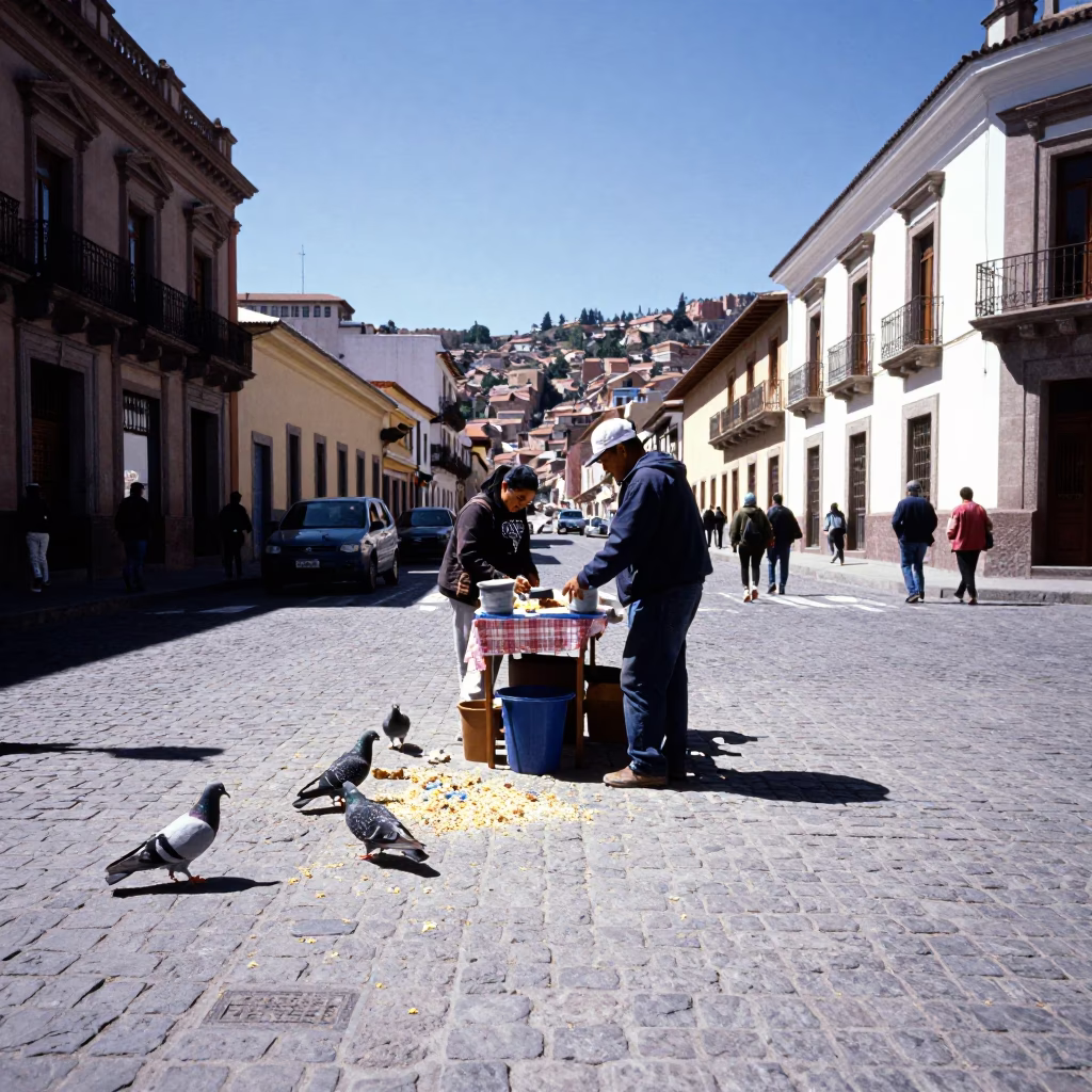 Street Scene at Bright Midmorning Light in La Paz in in La Paz, Bolivia