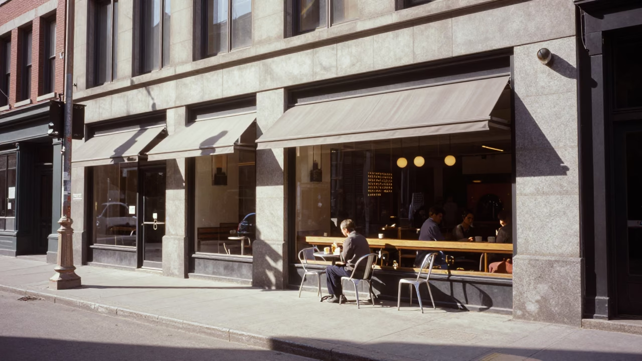 Street Scene at Bright Midmorning Light in Montreal in in Montreal, Quebec, Canada