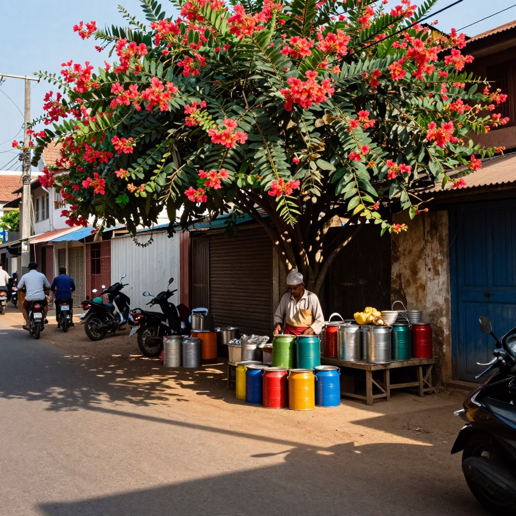 Street Scene at Clear Late-afternoon Light in Kochi in in Kochi, India