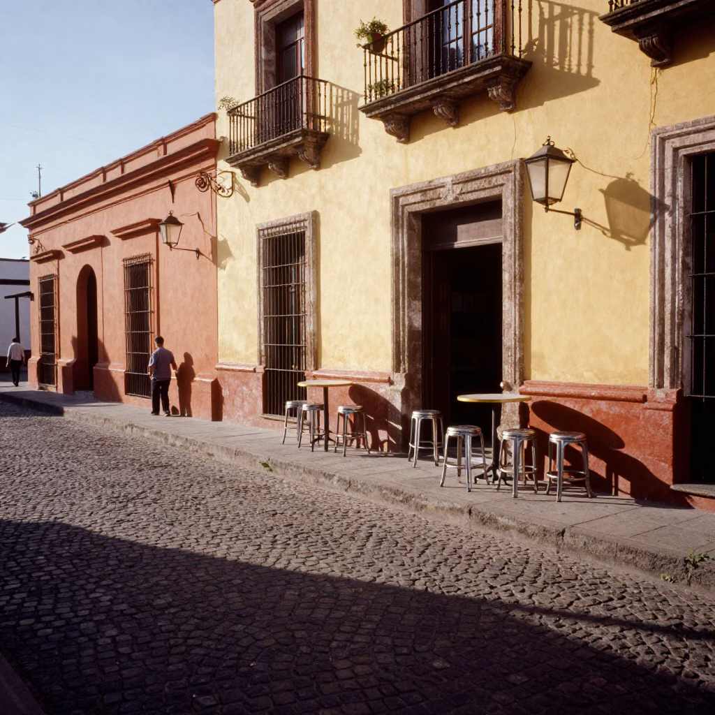 Street Scene at Clear Late-afternoon Light in Oaxaca in in Oaxaca, Mexico