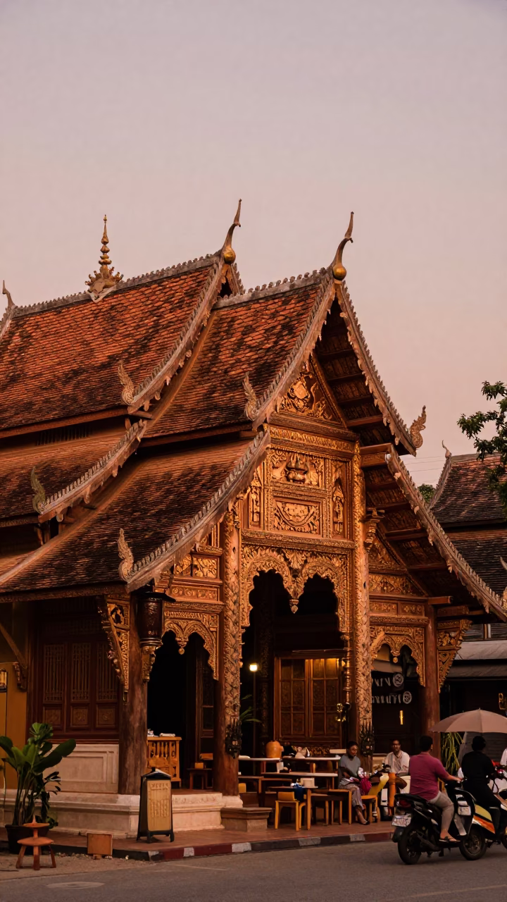 Street Scene at Copper-toned Light Before Dusk in Chiang Mai in in Chiang Mai, Thailand