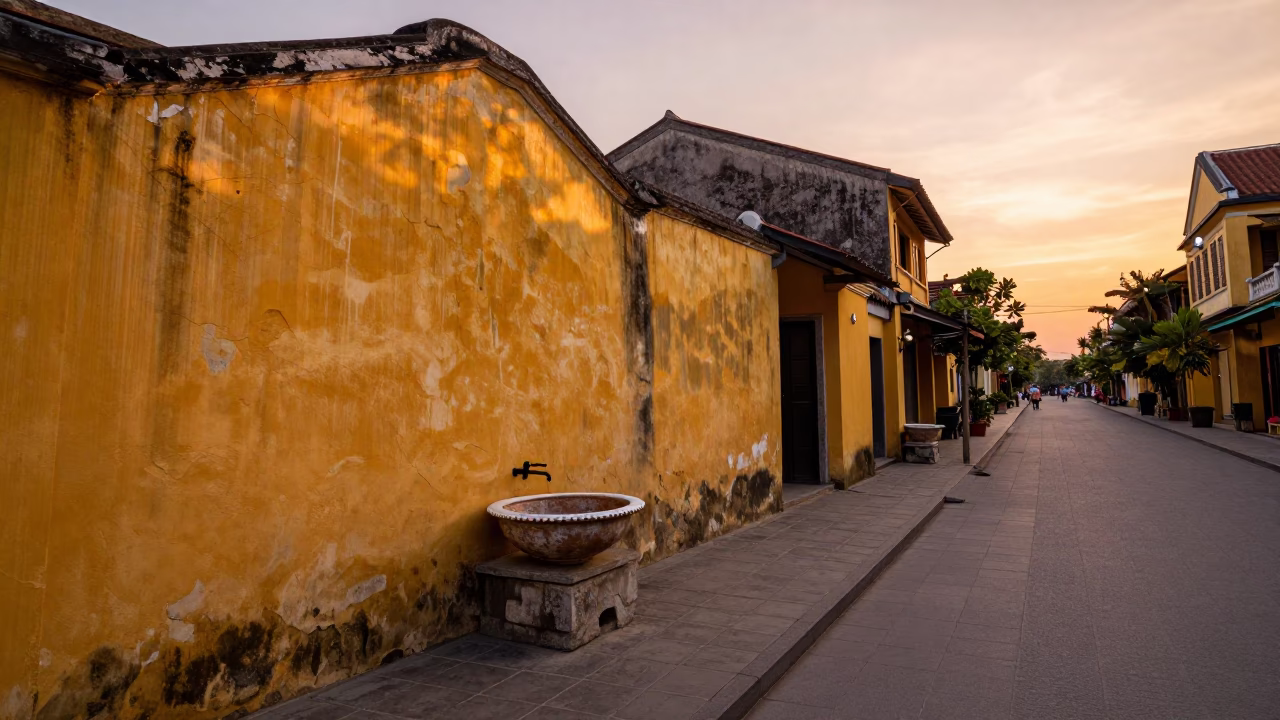 Street Scene at Copper-toned Light Before Dusk in Hoi An in in Hoi An, Vietnam
