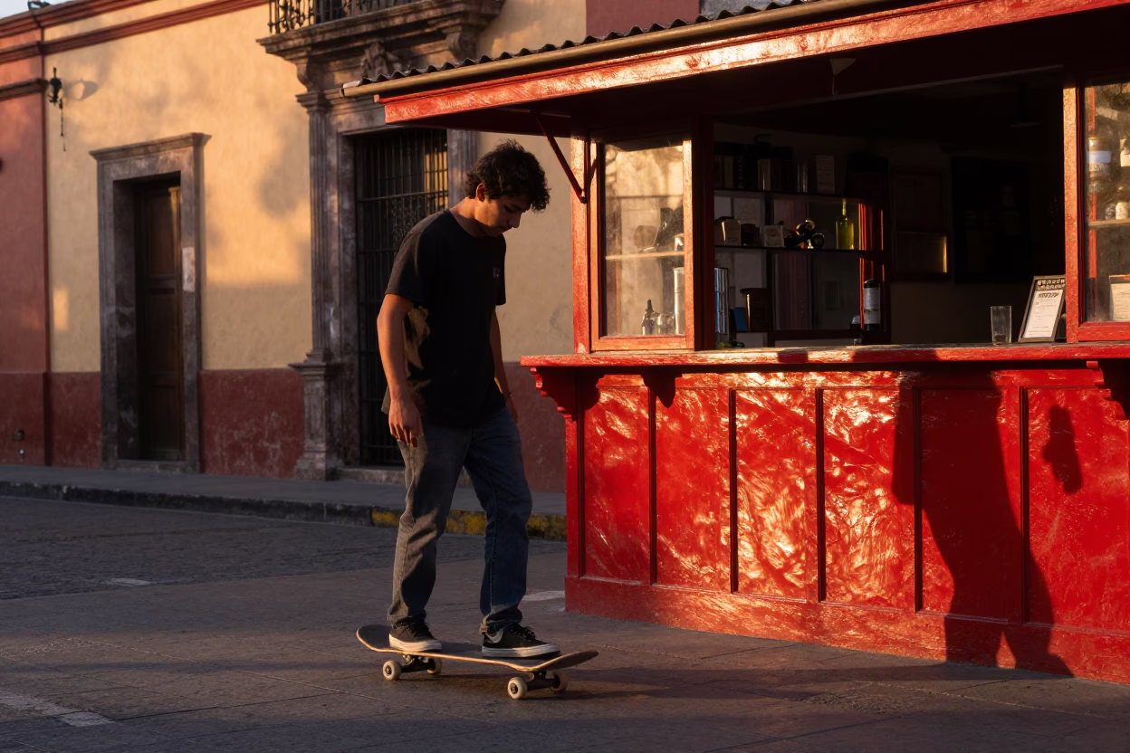 Street Scene at Copper-toned Light Before Dusk in Mexico City in in Mexico City, Mexico