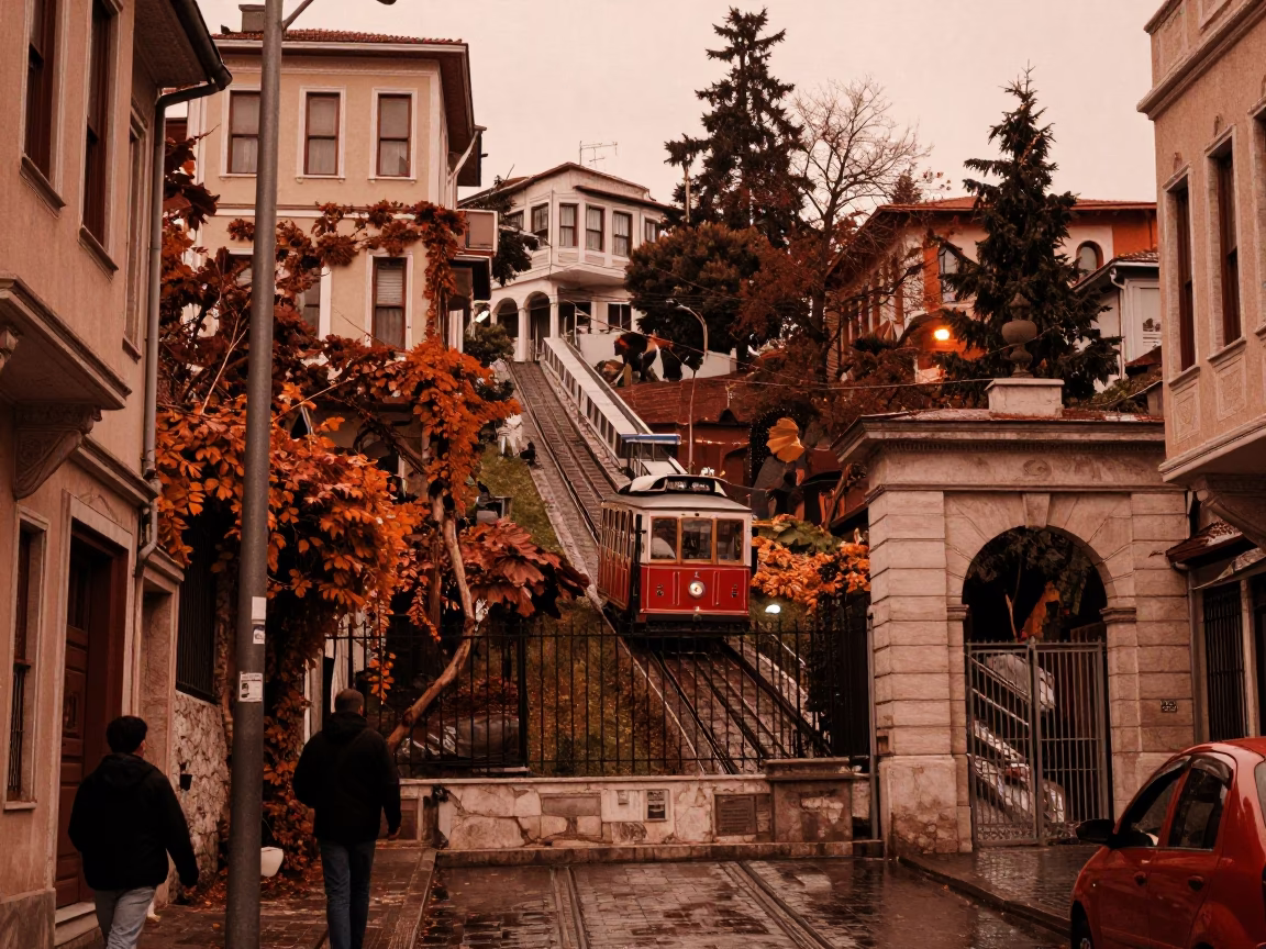 Street Scene at Copper-toned Light Before Dusk in Istanbul in in Istanbul, Turkey