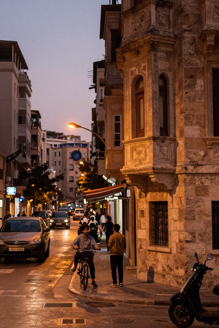 Street Scene at Copper-toned Light Before Dusk in Beirut in in Beirut, Lebanon