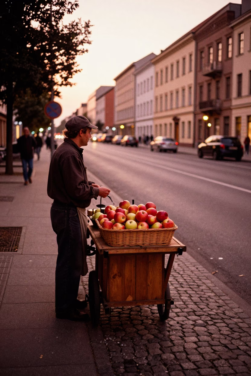 Street Scene at Copper-toned Light Before Dusk in Berlin in in Berlin, Germany