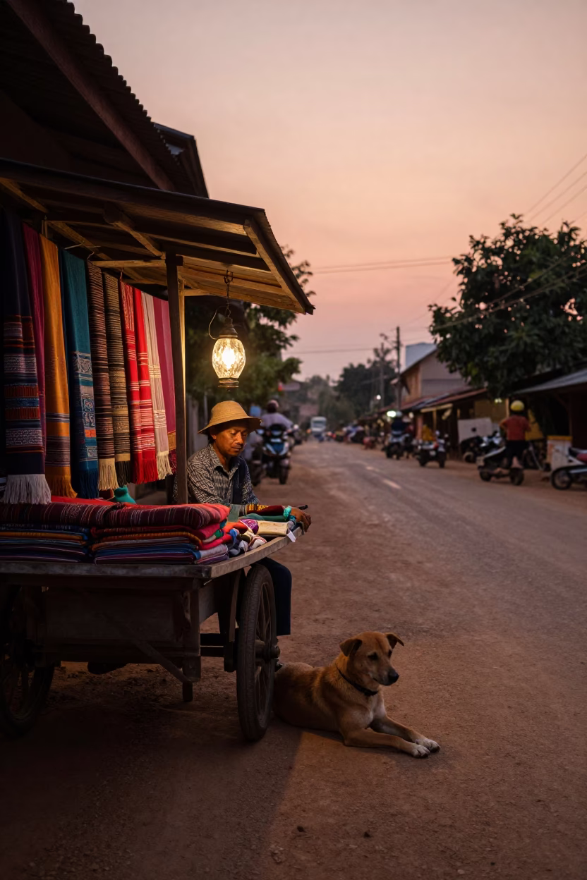 Street Scene at Copper-toned Light Before Dusk in Chiang Mai in in Chiang Mai, Thailand
