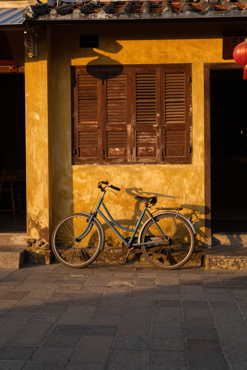 Street Scene at Copper-toned Light Before Dusk in Hoi An in in Hoi An, Vietnam