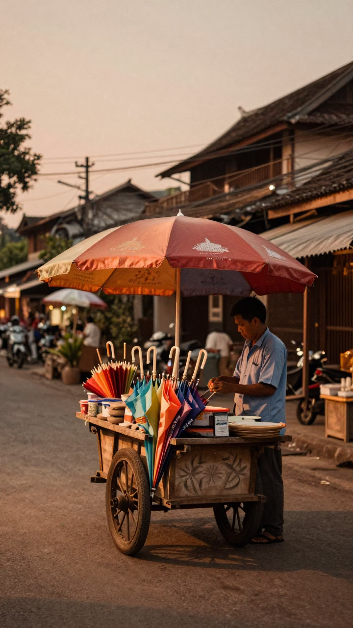 Street Scene at Copper-toned Light Before Dusk in Chiang Mai in in Chiang Mai, Thailand