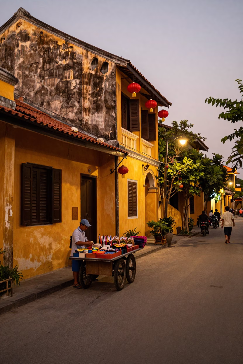 Street Scene at Copper-toned Light Before Dusk in Hoi An in in Hoi An, Vietnam