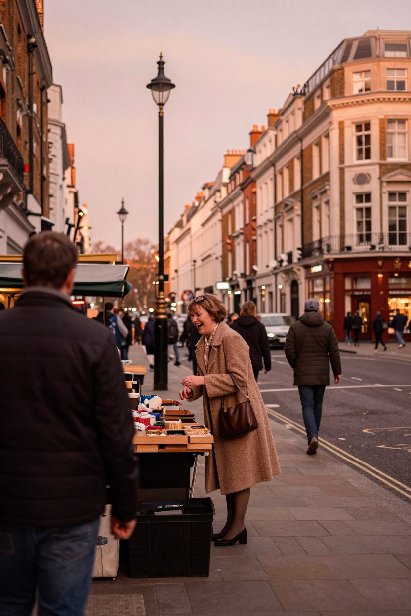 Street Scene at Copper-toned Light Before Dusk in London in in London, United Kingdom
