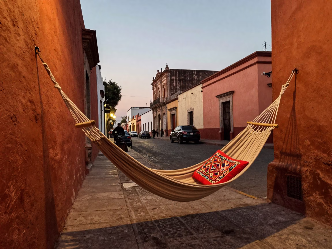 Street Scene at Copper-toned Light Before Dusk in Mexico City in in Mexico City, Mexico