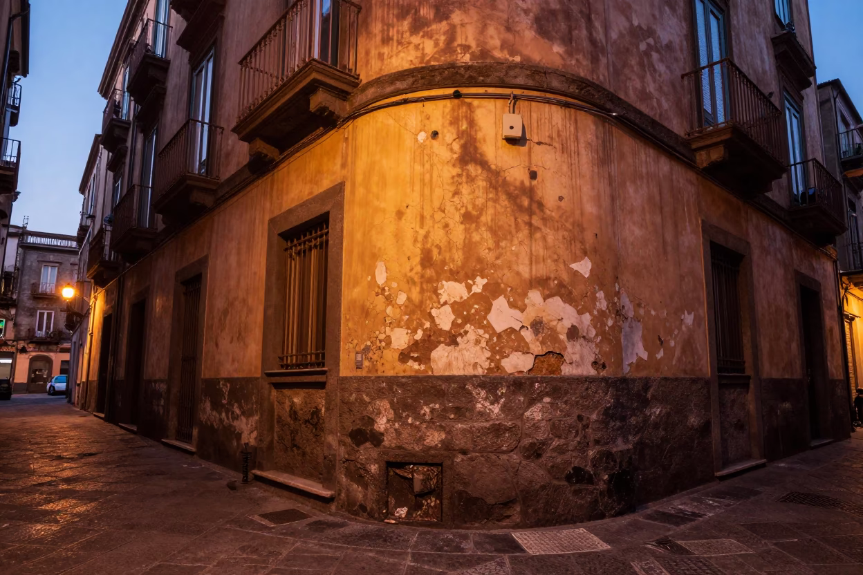 Street Scene at Copper-toned Light Before Dusk in Naples in in Naples, Italy
