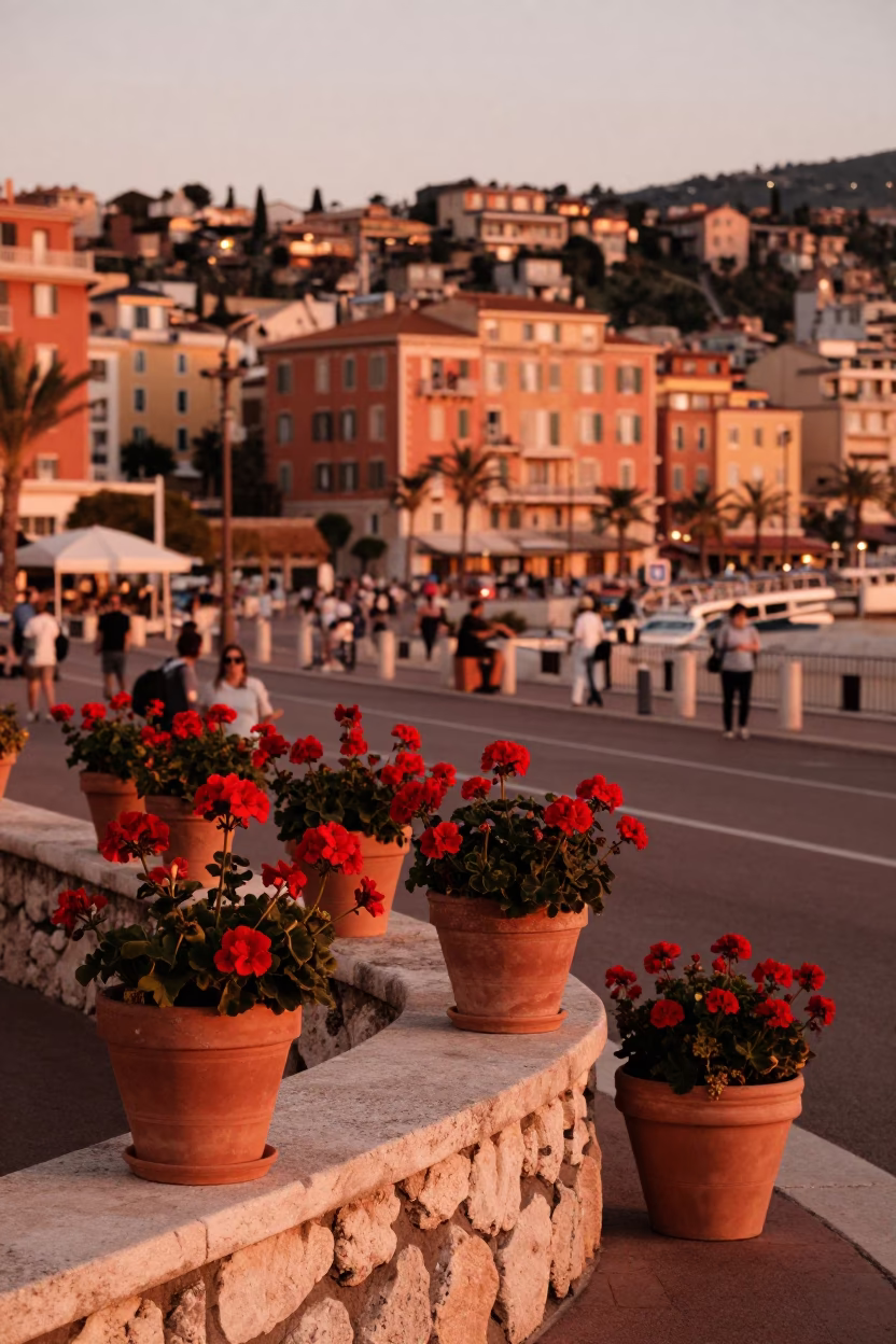 Street Scene at Copper-toned Light Before Dusk in Nice in in Nice, France