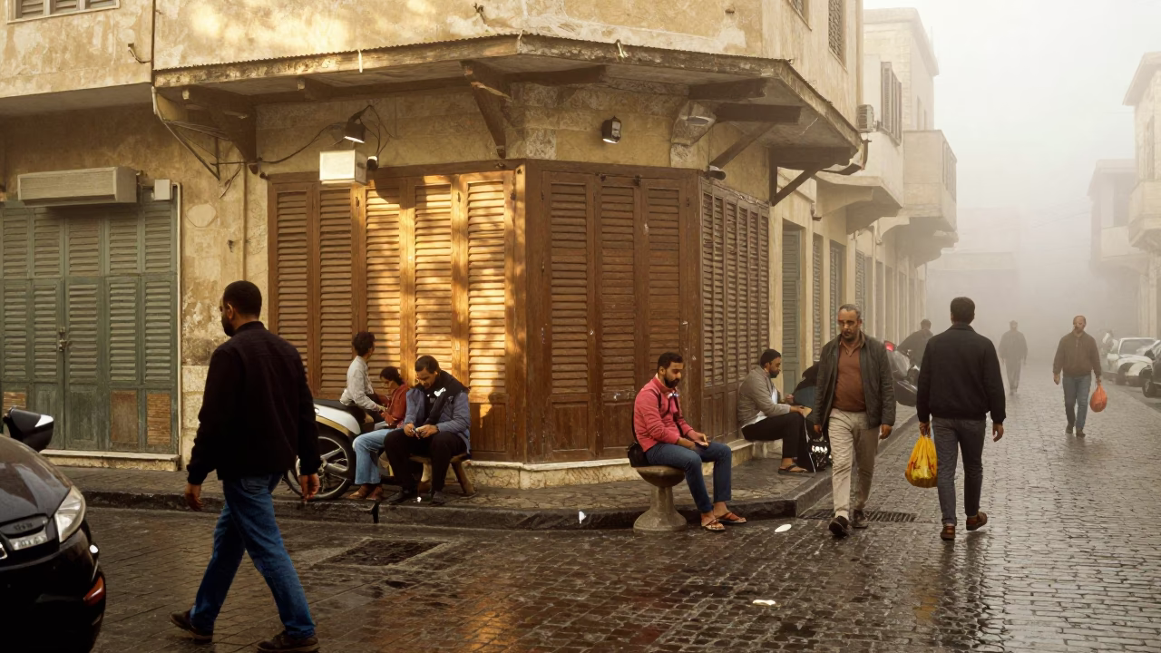 Street Scene at Dawn Light in Alexandria in in Alexandria, Egypt